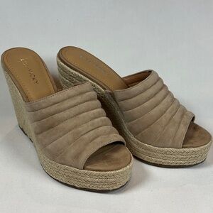 Lisa Vicky Gogo Taupe Suede Espadrille Wedge Mules Platform Slide Sandal NIB